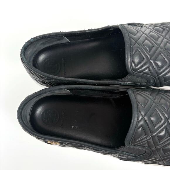 Tory Burch Jesse Quilted Leather Slip On Sneaker Black Size 10 Loafer Flats Logo - Picture 7 of 16